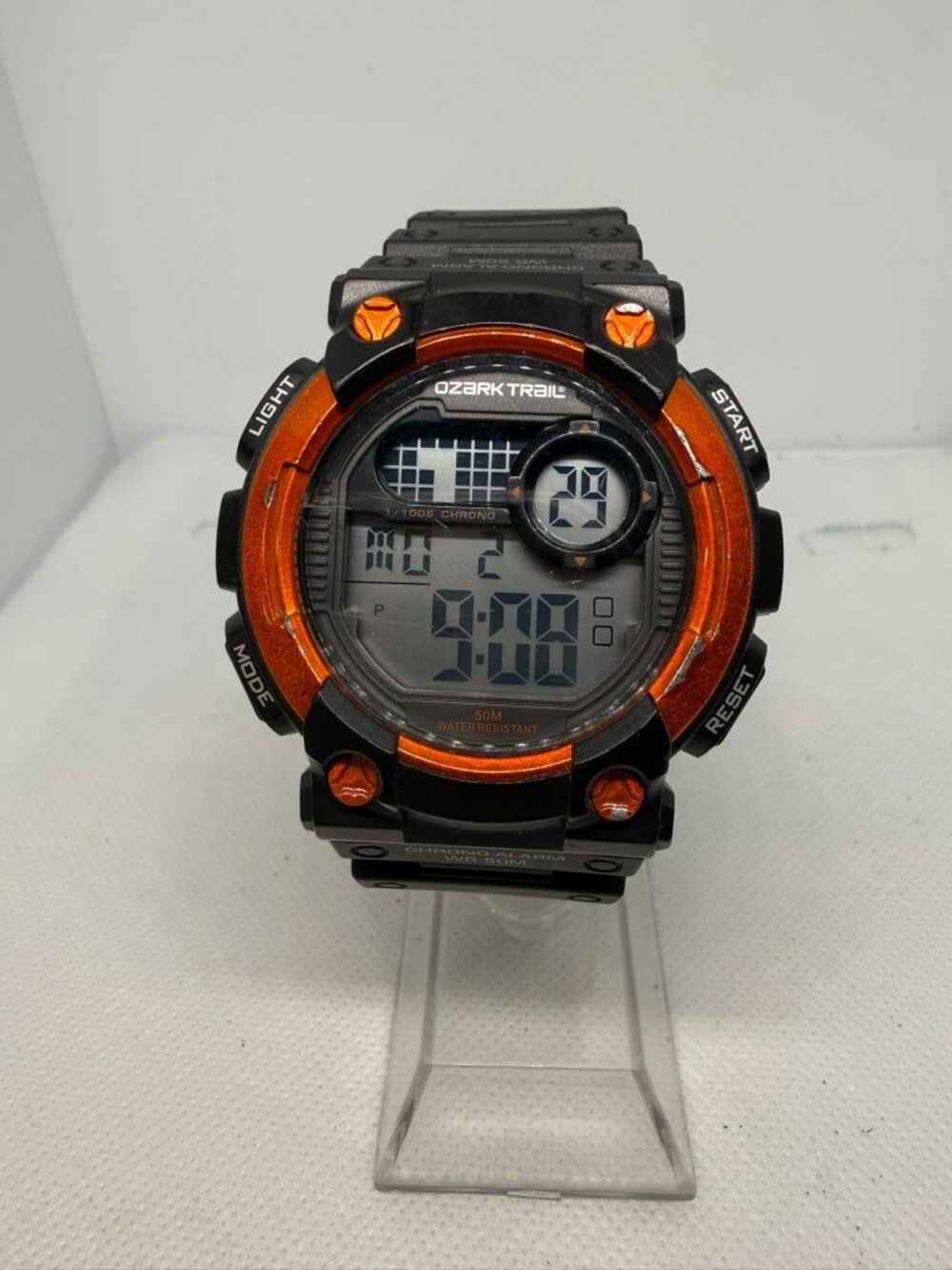 George Men's Digital Sport Watch Black Plastic Orange Accents 92-214